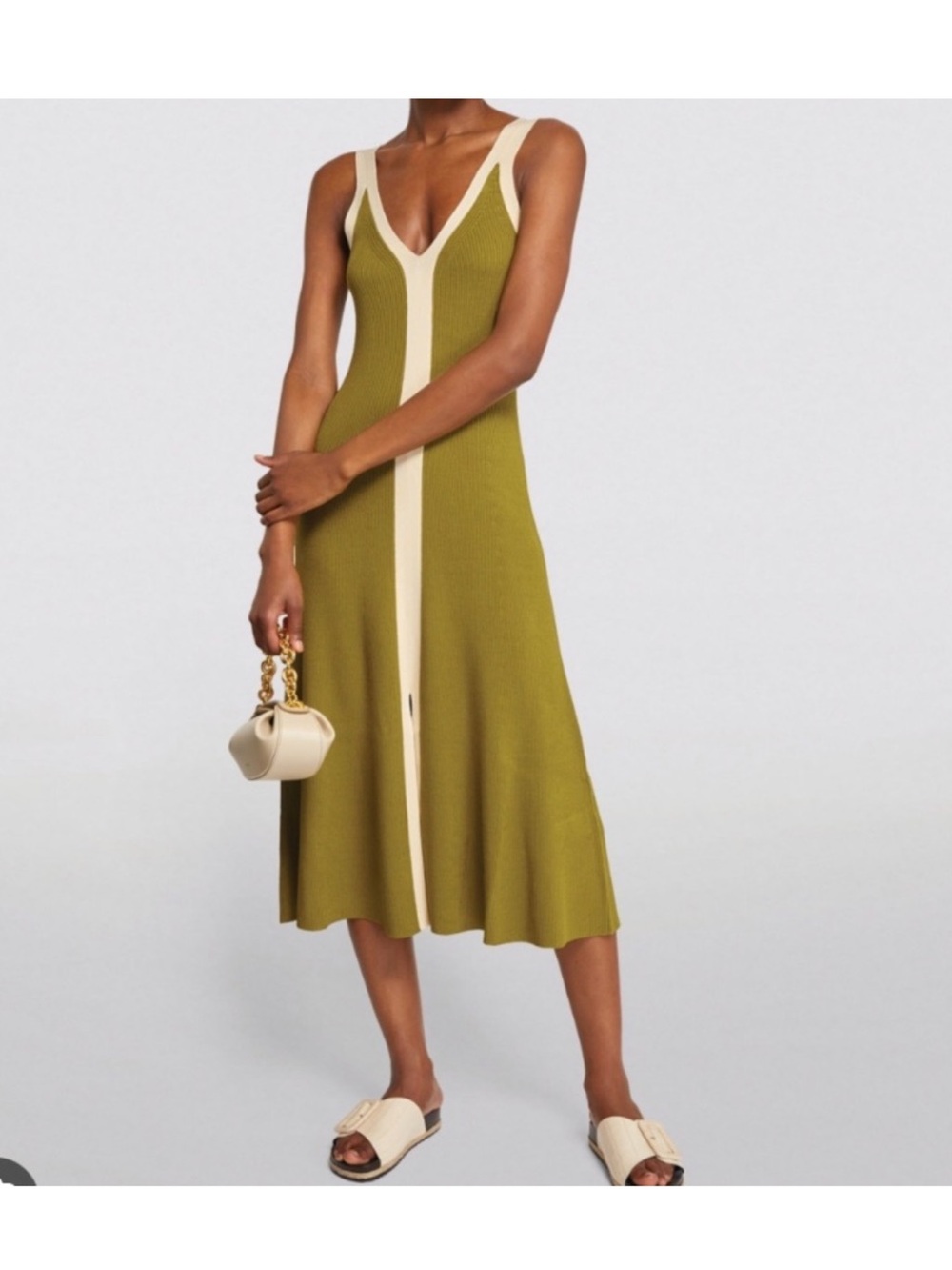 Sandro Green Knit Midi Dress with Front Slit